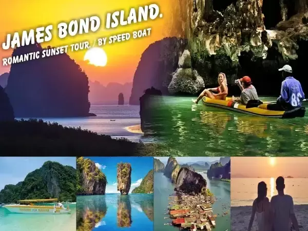 JAMES BOND ISLAND ROMANTIC SUNSET. SEA CAVE CANOEING IN PHANG NGA BAY.  DAY TOUR BY SPEED BOAT. 