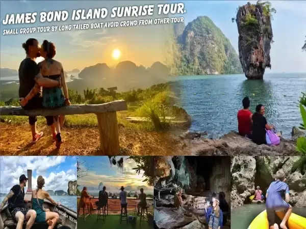 JAMES BOND ISLAND SUNRISE TOUR THE BEST VIEW POINT OF PHANG NGA BAY 3 ISLAND TOUR AVOID CROWD. SEA CAVE ​CANOE SMALL GROUP TOUR BY LONG TAIL BOAT 